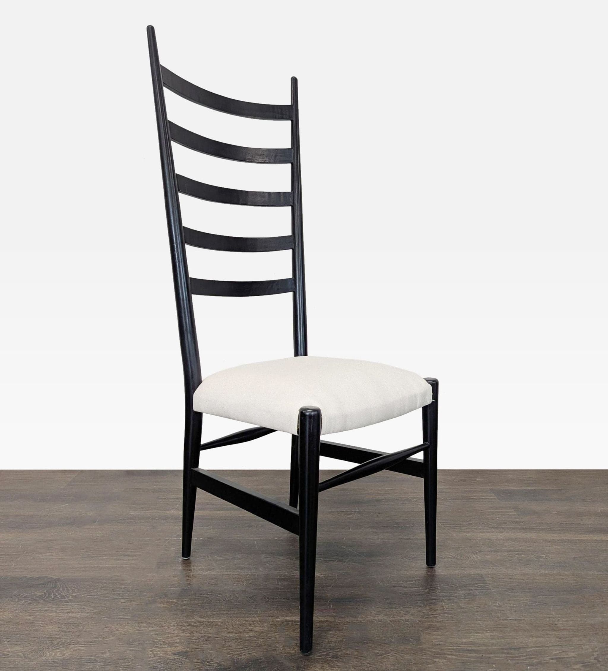 Modern High Back Black Ladder Chair with White Cushion Seat - Thumbnail 2