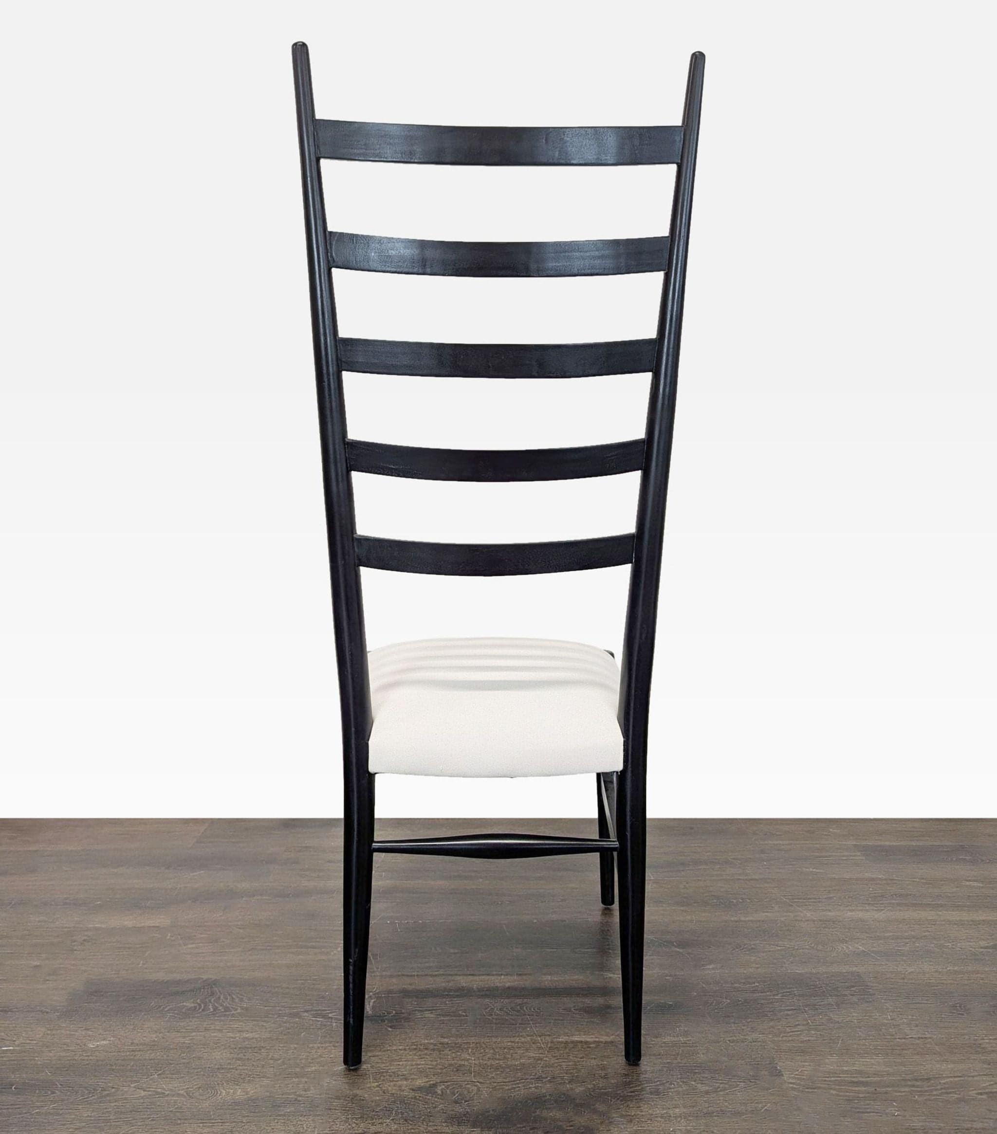 Modern High Back Black Ladder Chair with White Cushion Seat - Thumbnail 3