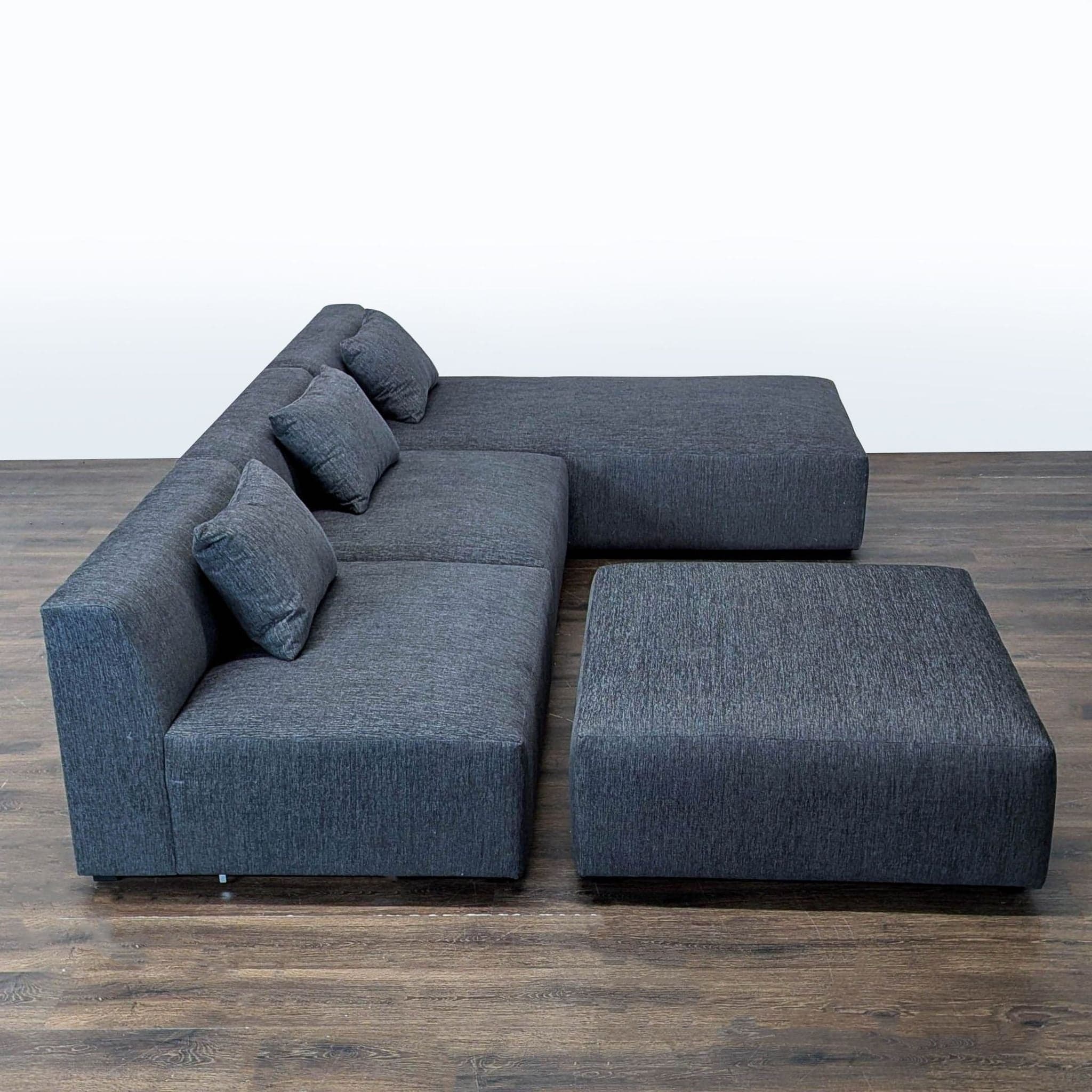 Maiden Home Breuer Modern Dark Gray Sectional with Ottoman and Pillows - Thumbnail 3