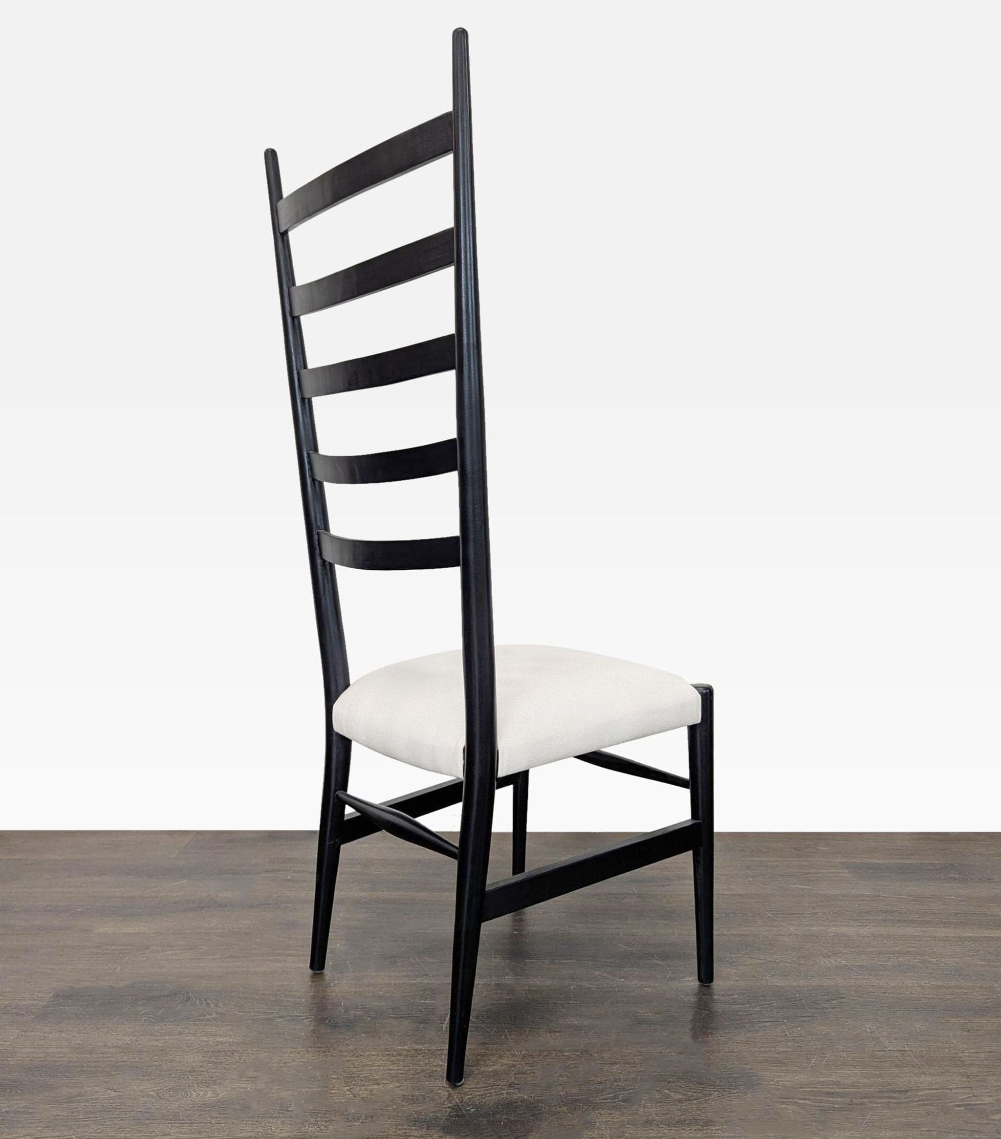 Modern High Back Black Ladder Chair with White Cushion Seat - Thumbnail 4