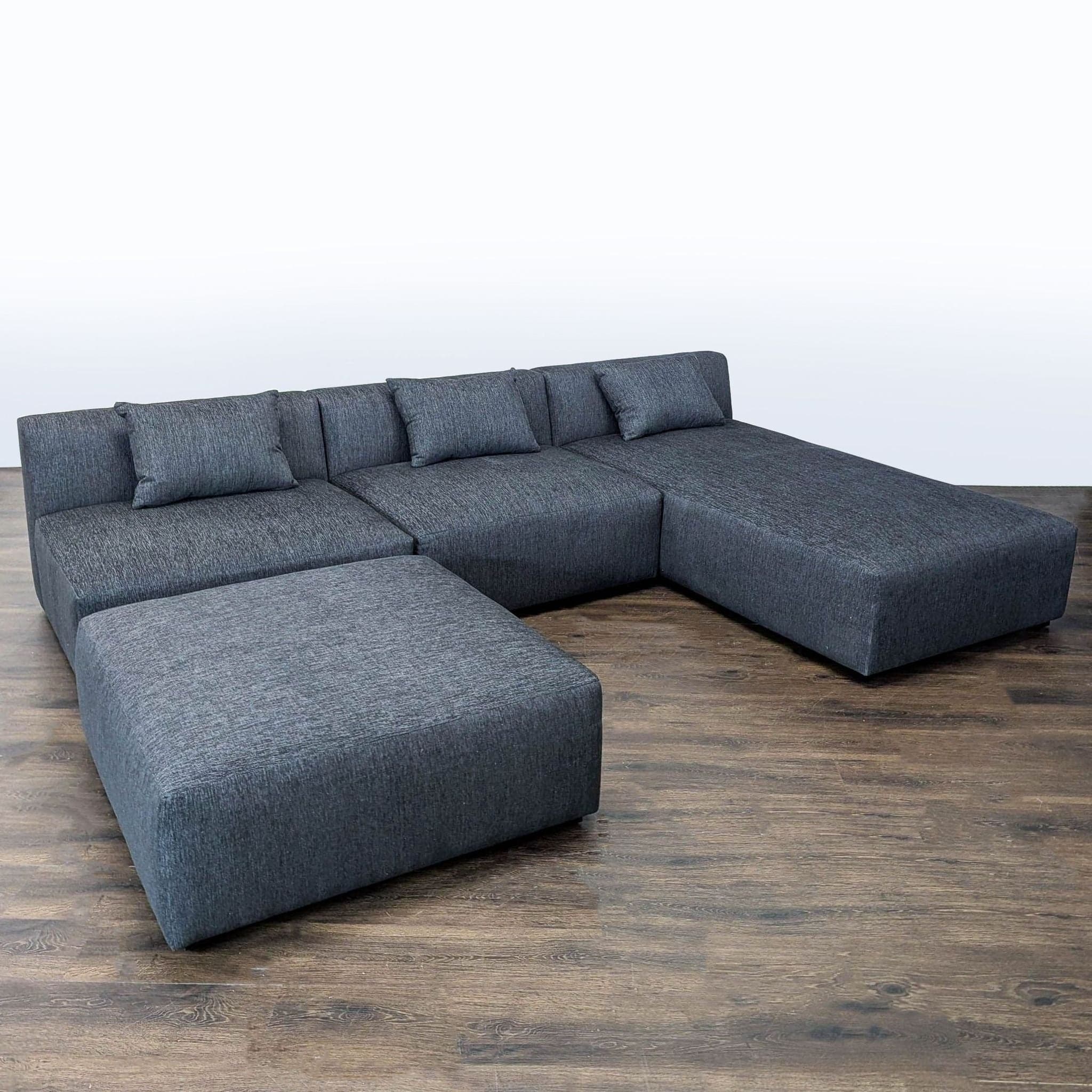 Maiden Home Breuer Modern Dark Gray Sectional with Ottoman and Pillows - Thumbnail 2