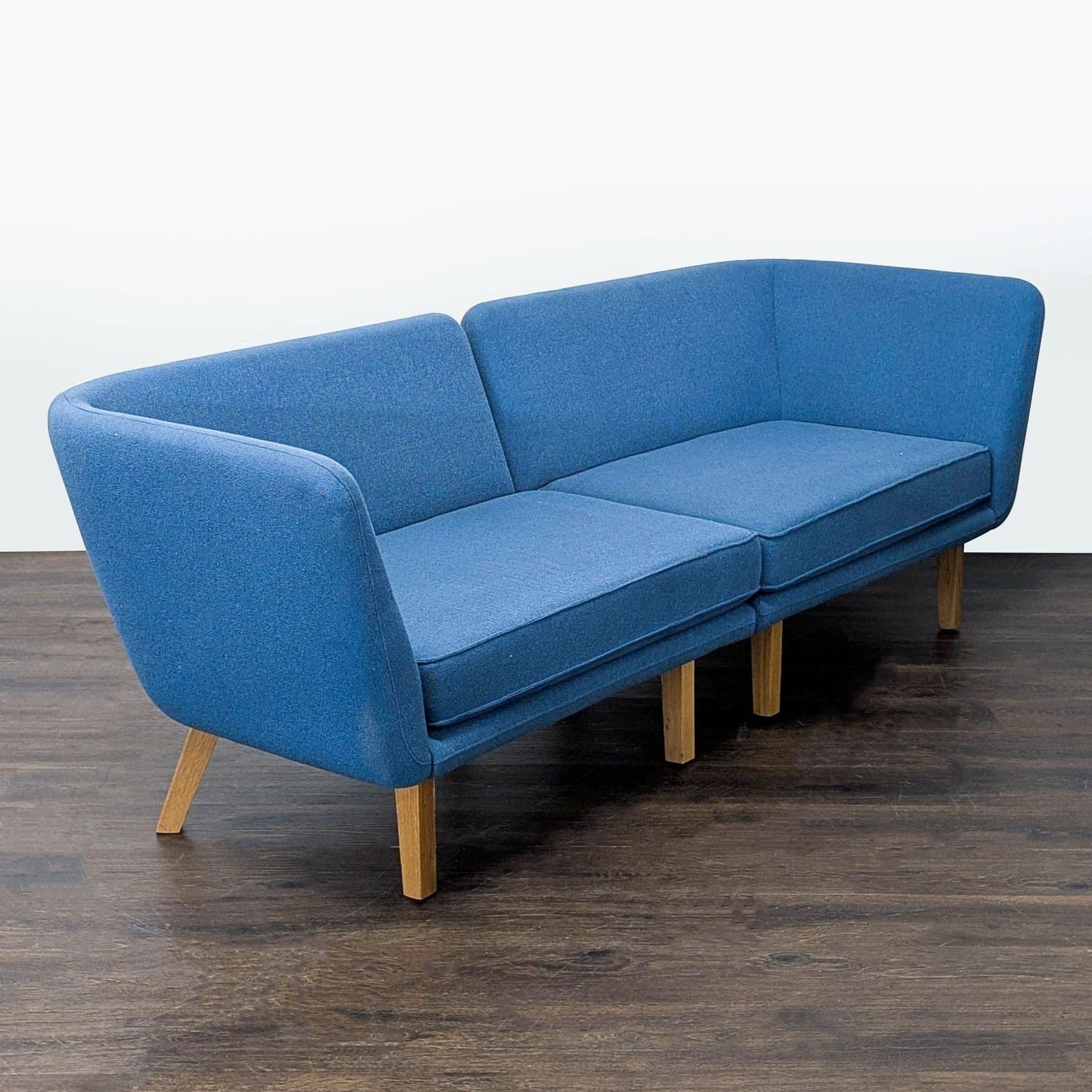 Knoll Rockwell Unscripted Modern Blue Sectional Sofa with Wood Legs - Thumbnail 2