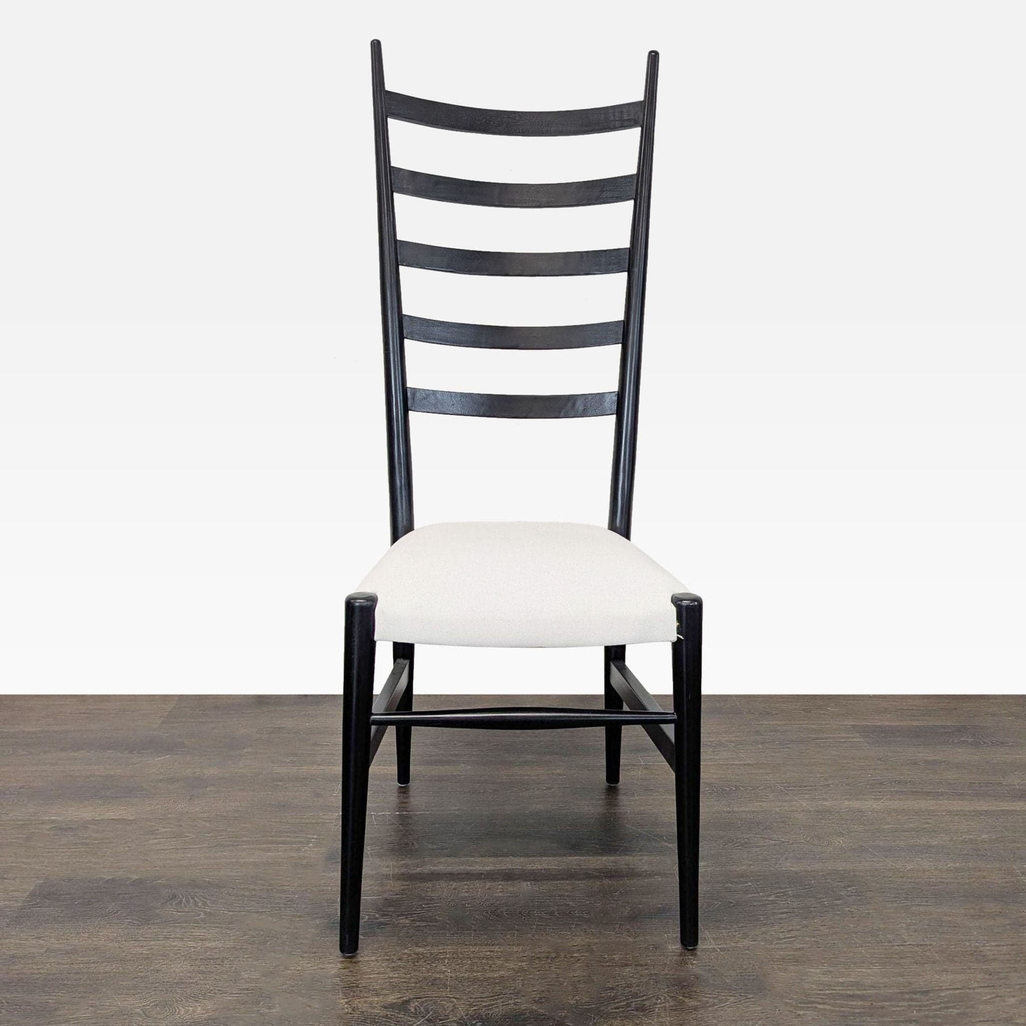 Modern High Back Black Ladder Chair with White Cushion Seat