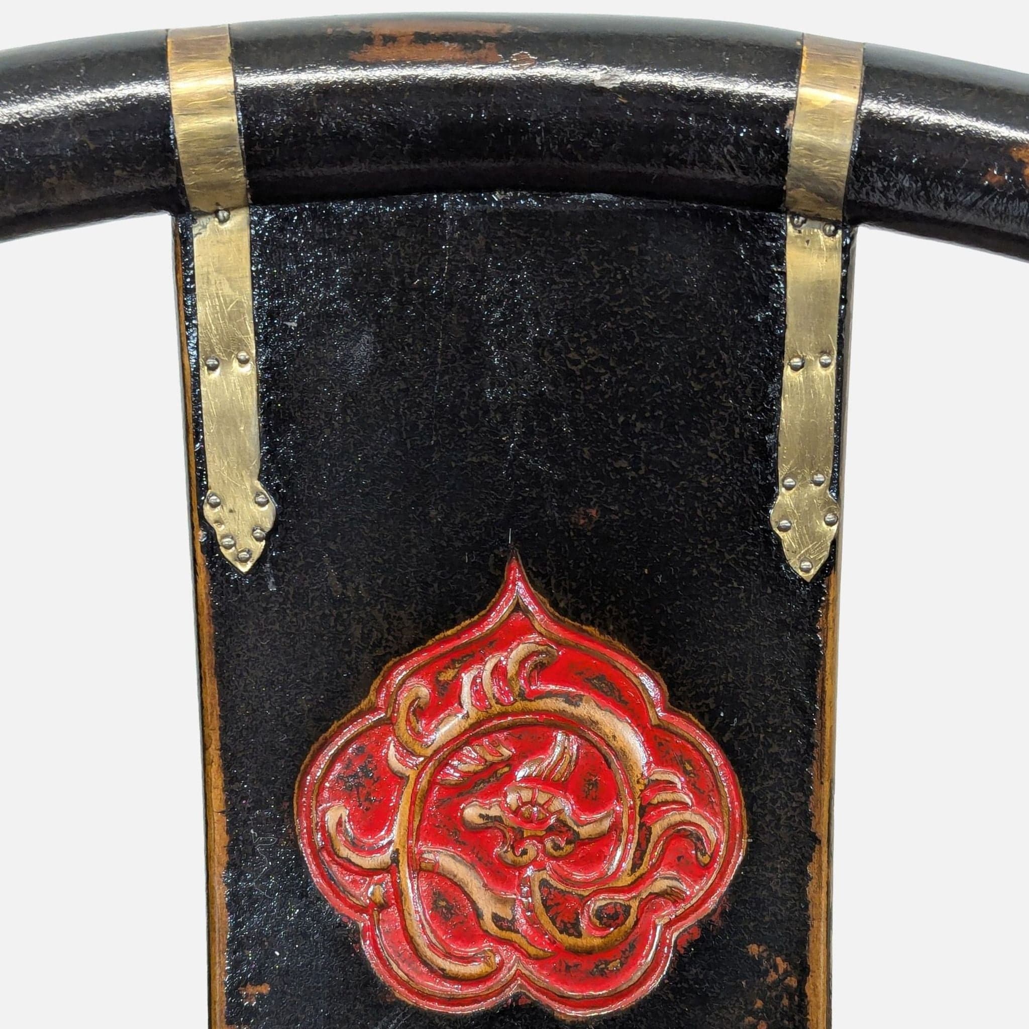 Chinese Folding Horseshoe Prayer Lounge Chair with Red and Gold Accents - Thumbnail 6