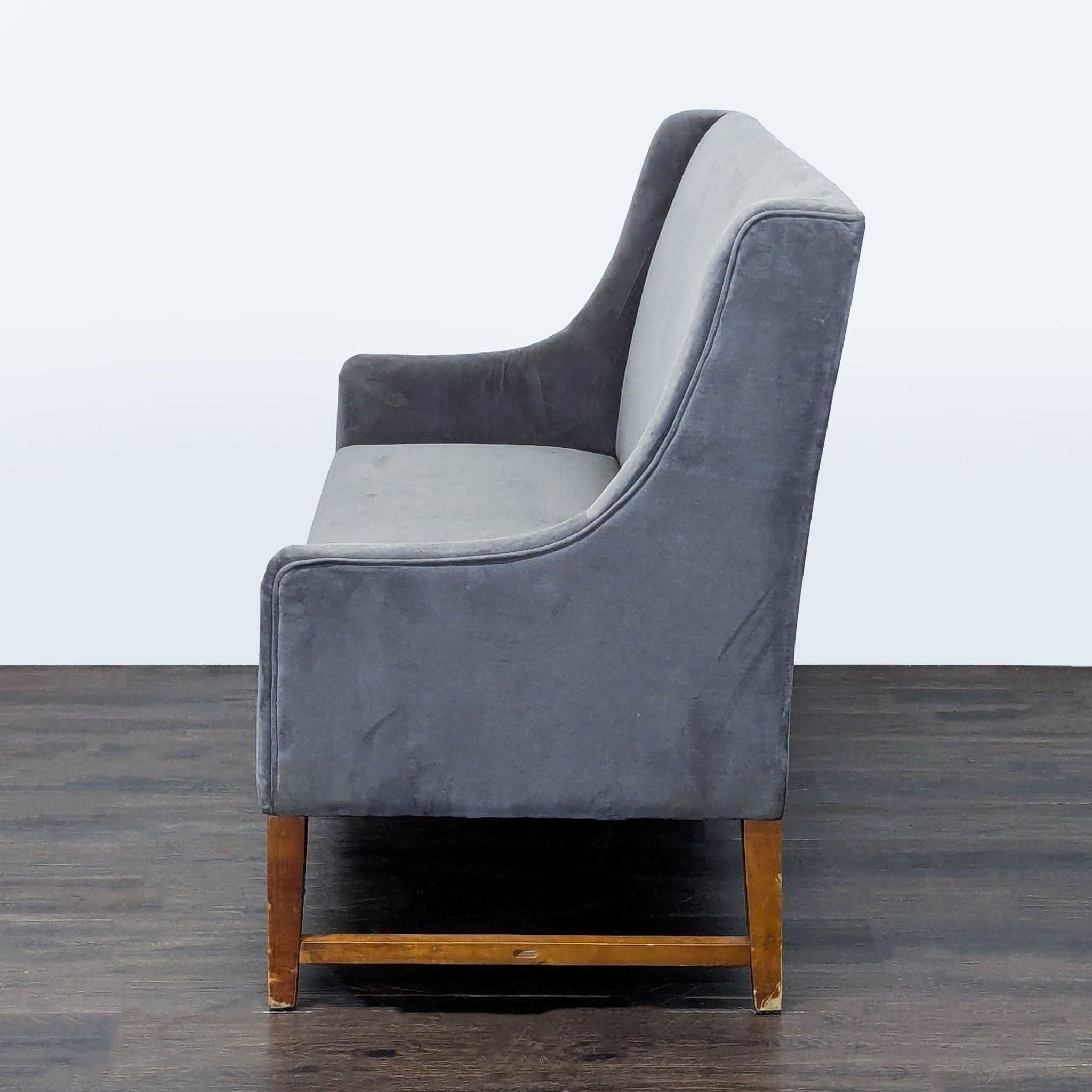 Modern Grey Loveseat/Banquette with Wooden Legs - Thumbnail 5