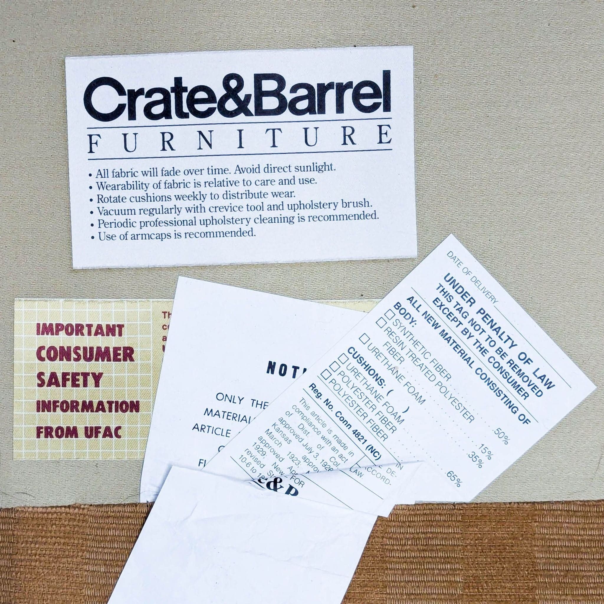 Crate & Barrel Essex 3-Seat Beige Striped Sofa with Cushions - Thumbnail 8