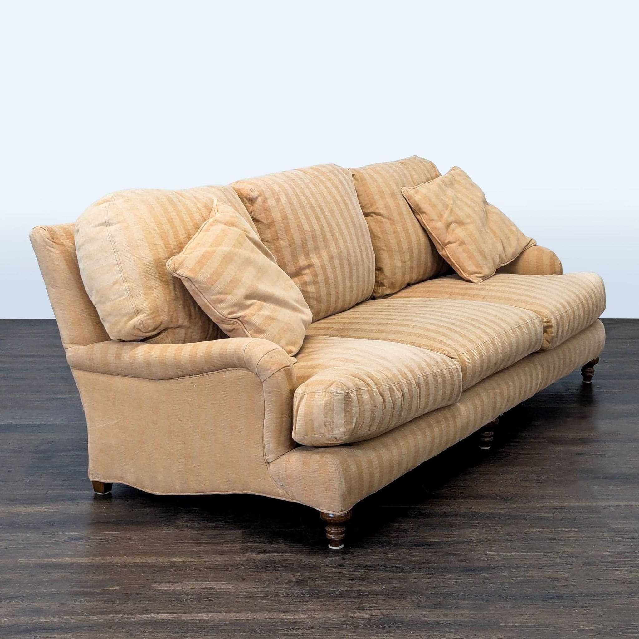 Crate & Barrel Essex 3-Seat Beige Striped Sofa with Cushions - Thumbnail 2