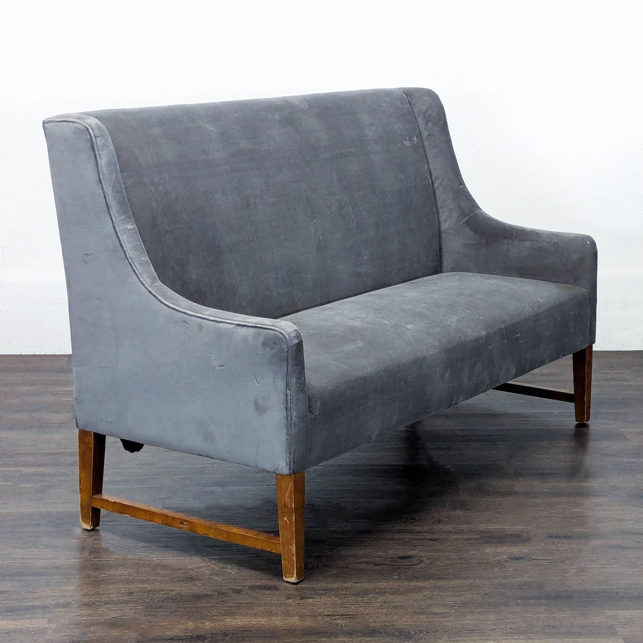 Modern Grey Loveseat/Banquette with Wooden Legs - Thumbnail 2
