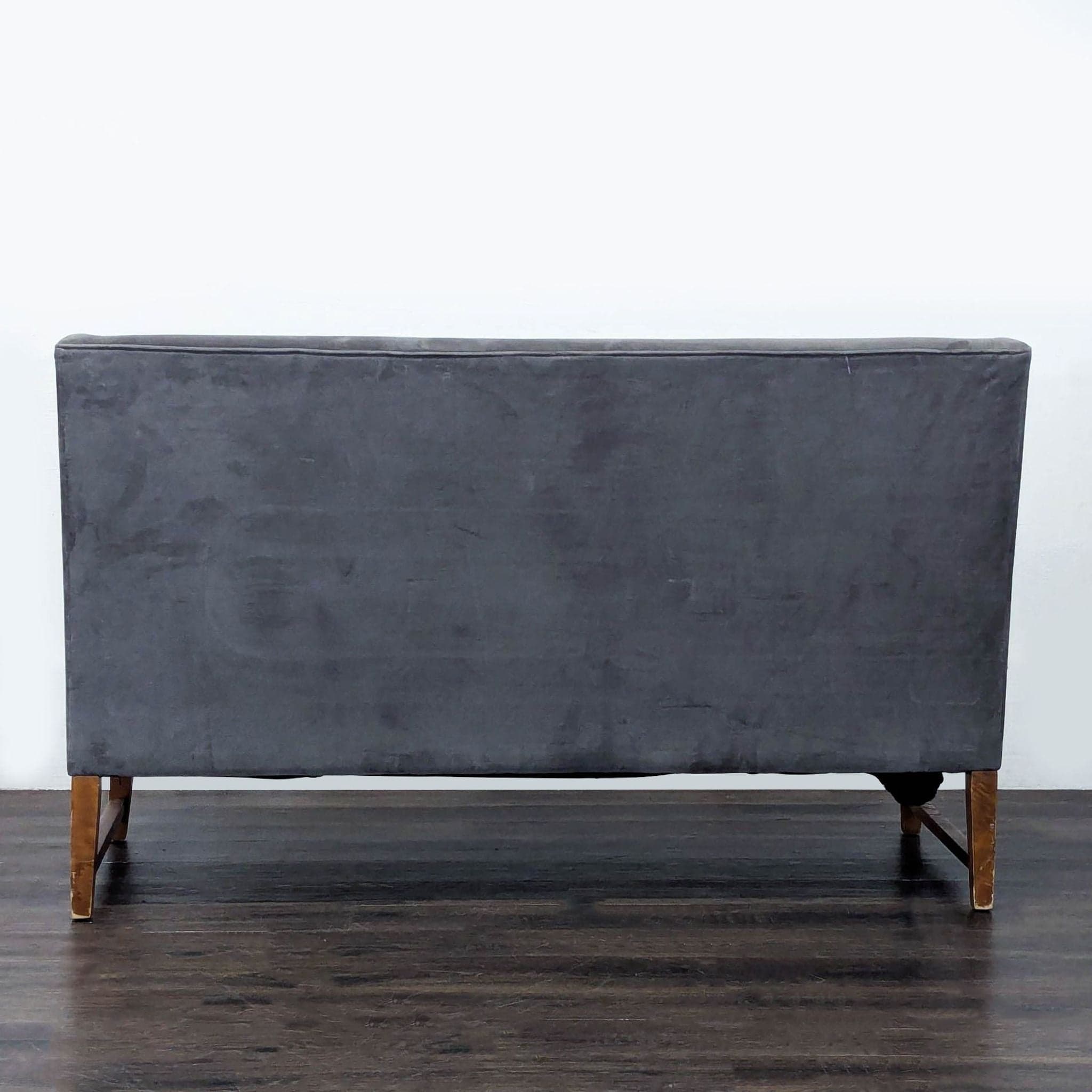 Modern Grey Loveseat/Banquette with Wooden Legs - Thumbnail 4