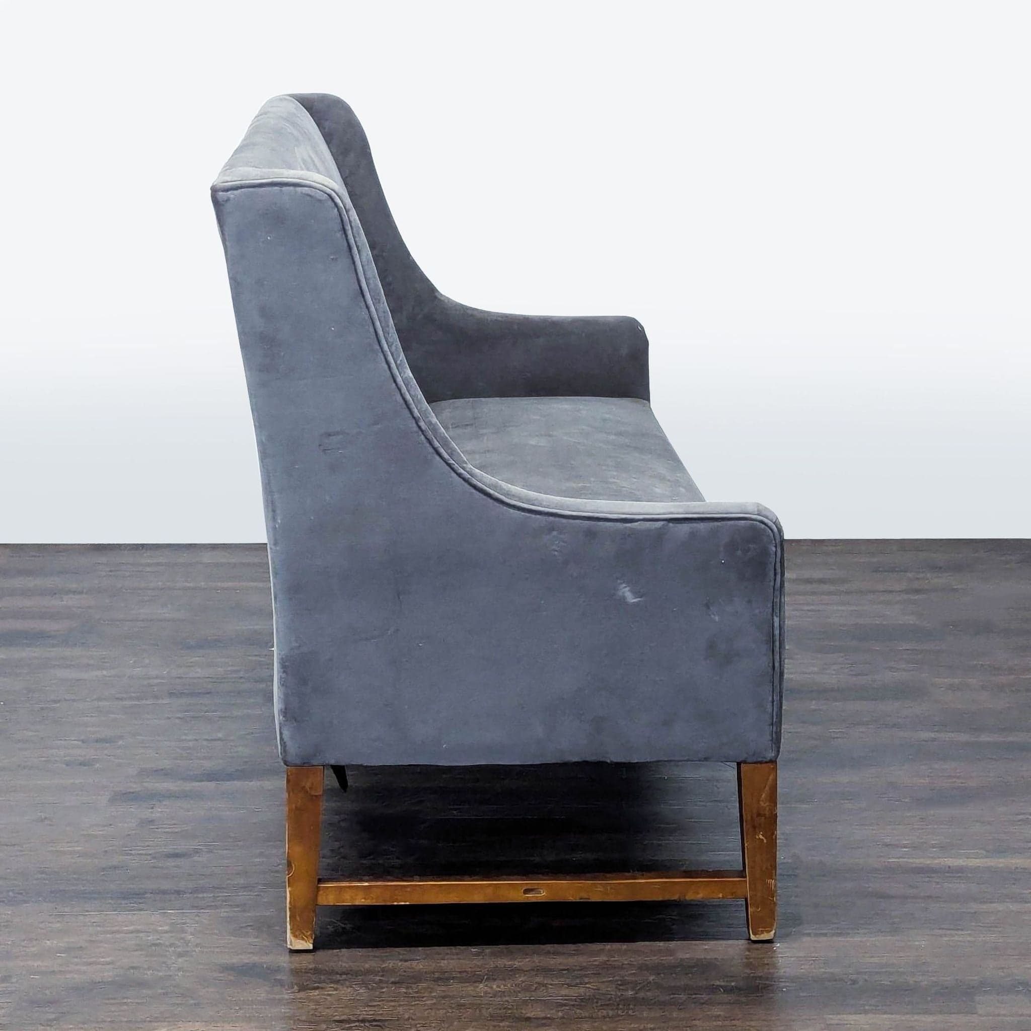 Modern Grey Loveseat/Banquette with Wooden Legs - Thumbnail 3