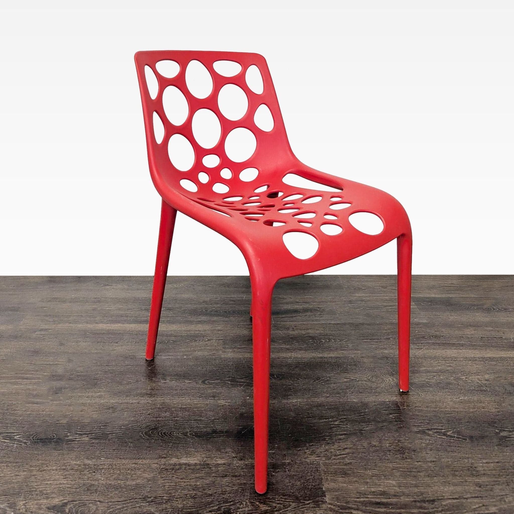 Red Plastic Dining Chair with Circle Cut-Outs - Thumbnail 4
