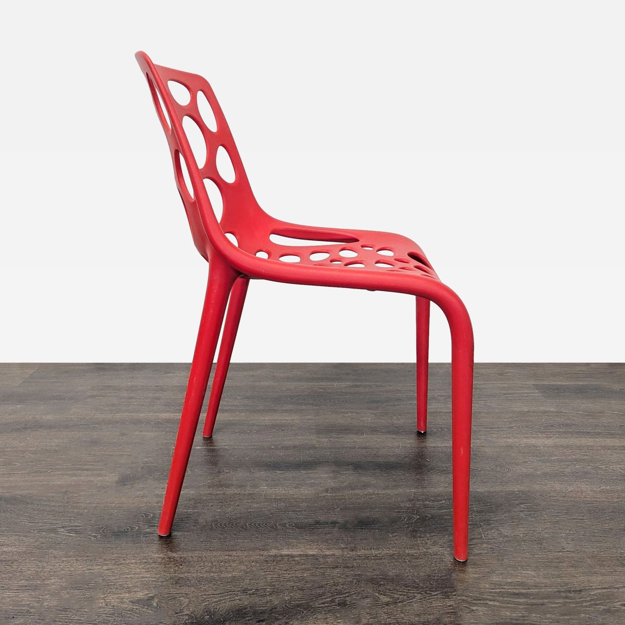 Red Plastic Dining Chair with Circle Cut-Outs - Thumbnail 3