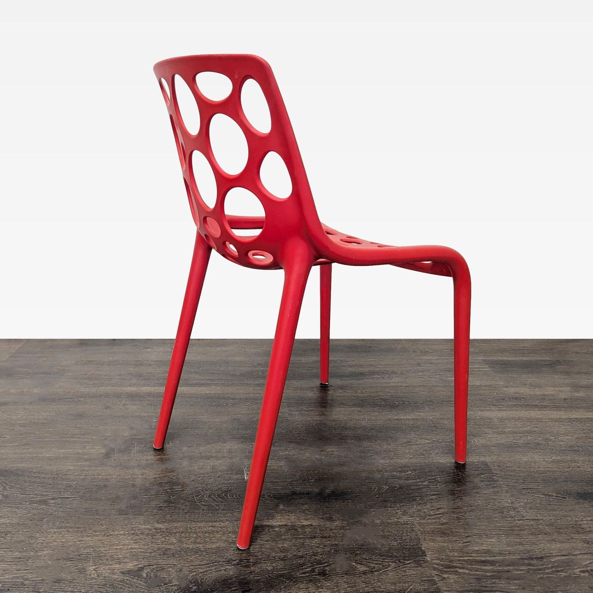 Red Plastic Dining Chair with Circle Cut-Outs - Thumbnail 2