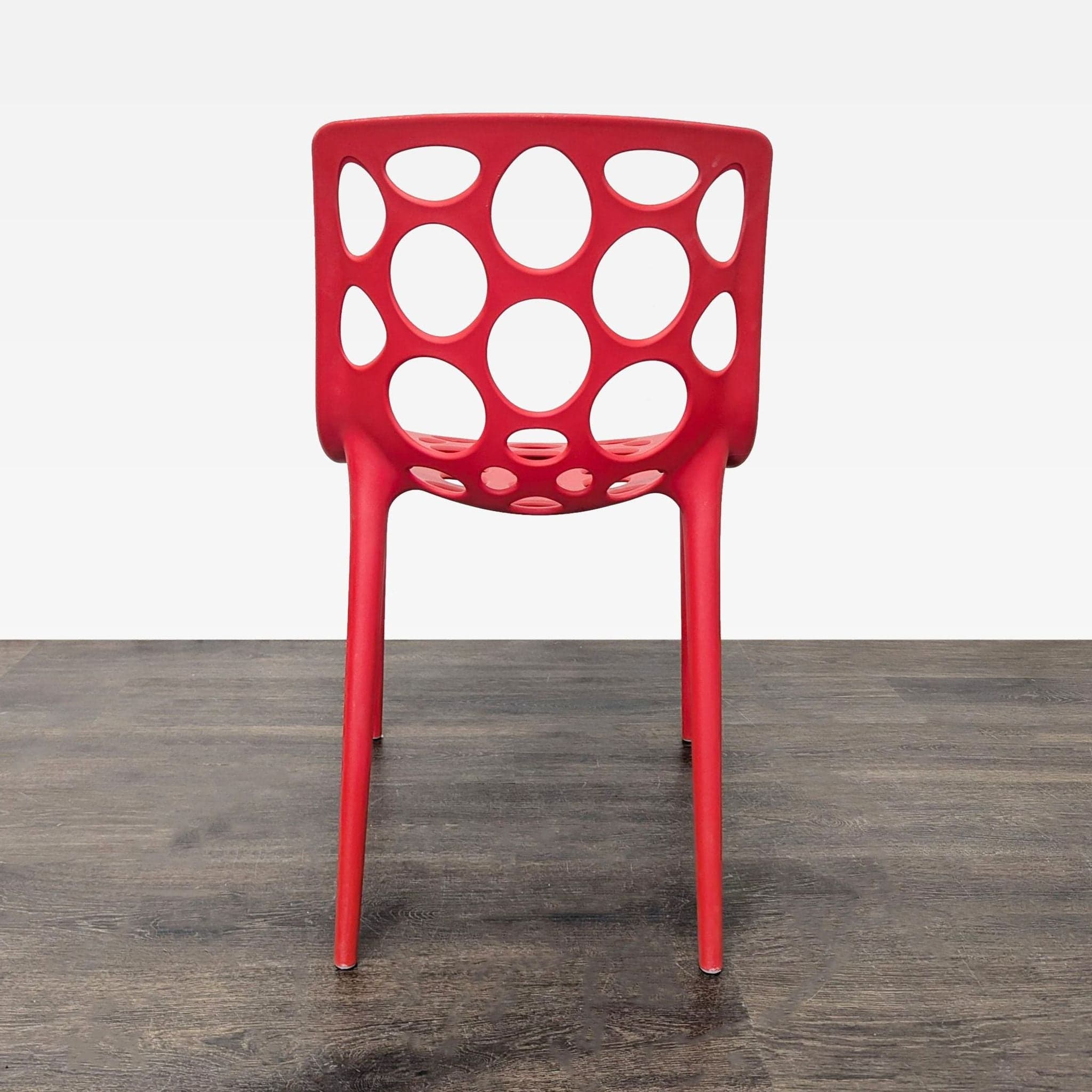 Red Plastic Dining Chair with Circle Cut-Outs - Thumbnail 8