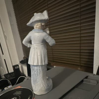 Porcelain Blue and White Decorative Man Figurine Matte Finish - Thumbnail 4