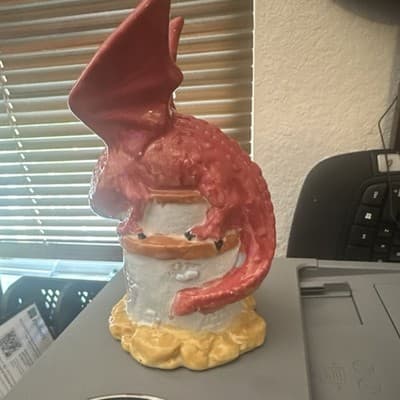 Ceramic & Porcelain Fantasy Castle House Figurine w/ Red Dragon, Multicolor - Thumbnail 3