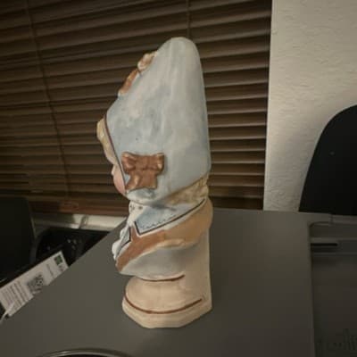 Ceramic Blue and White Bust Figurine Historical Attire Matte Finish - Thumbnail 2