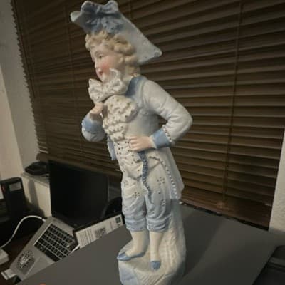 Porcelain Blue and White Decorative Man Figurine Matte Finish - Thumbnail 2