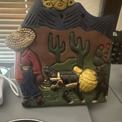 Handmade Mexican Pottery Wall Art Folk Scene with Man and Donkey - Thumbnail 2