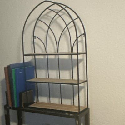Metal Wood 3-Shelf Bookcase Arched Design Black Light Wood Free Standing - Thumbnail 2