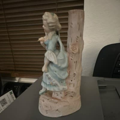 Ceramic Woman Figurine Victorian Style Light Blue White Matte Finish - Thumbnail 2