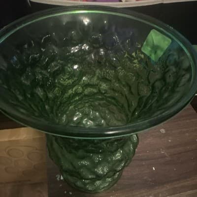 Green Textured Art Glass Vase Decorative Abstract Pattern Glossy Finish - Thumbnail 2