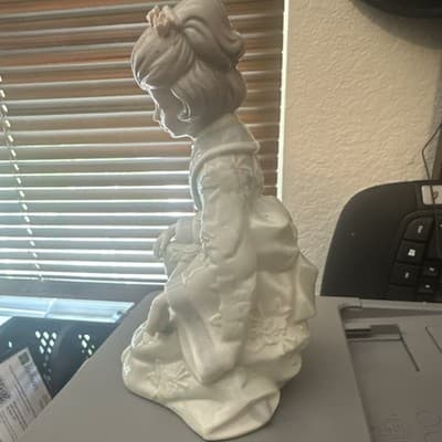 White Porcelain Woman Figurine Floral Kimono Robe Style Glossy Finish - Thumbnail 2