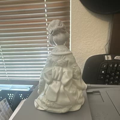 White Porcelain Woman Figurine Floral Kimono Robe Style Glossy Finish - Thumbnail 3
