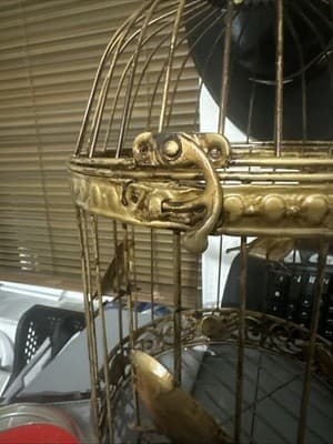 Wire Steel Dome Bird Cage Golden Ornate Decor - Thumbnail 5