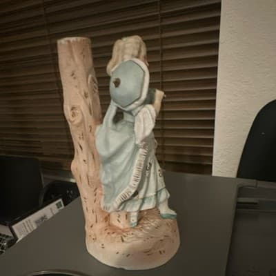 Ceramic Woman Figurine Victorian Style Light Blue White Matte Finish - Thumbnail 3