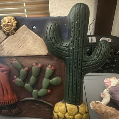 Mexican Handmade Folk Art Wall Plaque with Cactus and Traditional Figure - Thumbnail 2