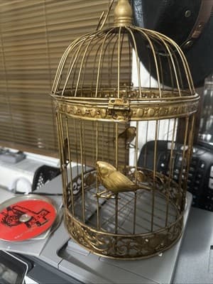 Wire Steel Dome Bird Cage Golden Ornate Decor - Thumbnail 2