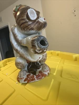 Vintage Porcelain Monkey Teapot w/ Blank English Registry Mark on Base- on Cover - Thumbnail 4