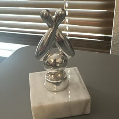 G. Greenpan Abstract Polished Silver Metal Figurine on White Marble Base - Thumbnail 2