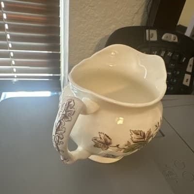Ceramic Fruit Pattern Creamer Glossy Pottery White Green Red Brown Round - Thumbnail 4