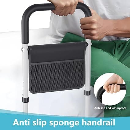 "Hopelight Adjustable Bed Rail Support Handle with Storage Pouch, White and Black, Height Assist Safety Guard, Adjustable Bed Assist Rails for Seniors & Patients - Fits All Beds, Tool-Free Assembly - Thumbnail 6