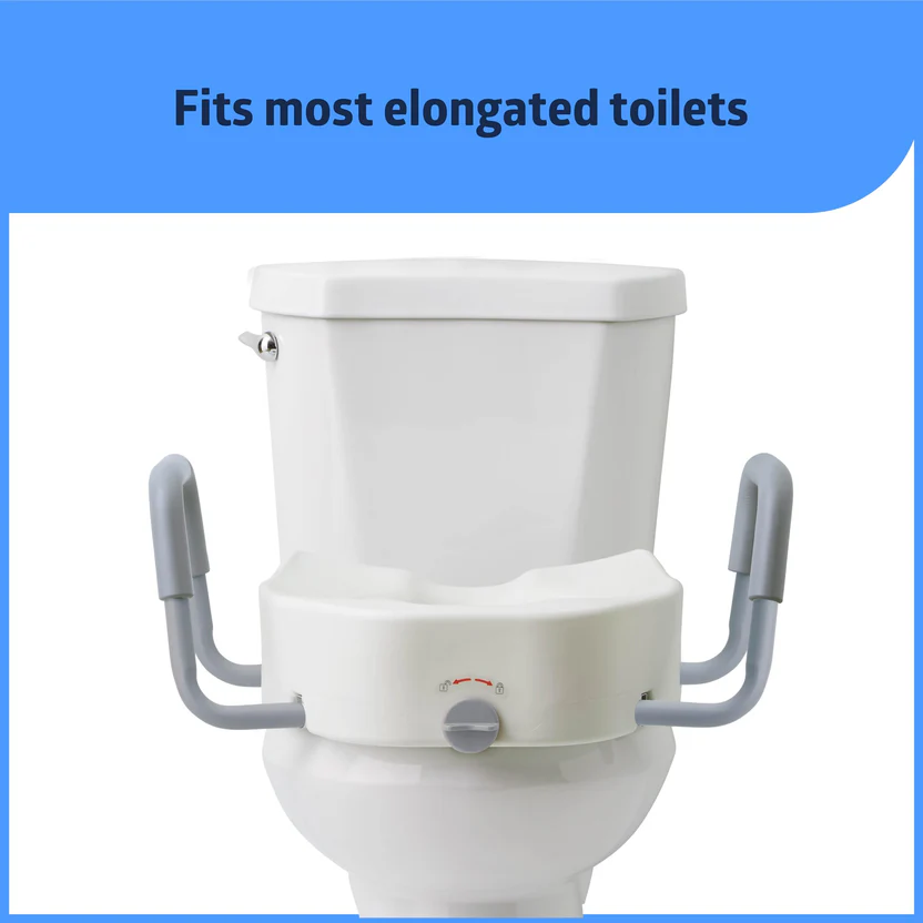 Elongated Raised Toilet Seat, with Lock and Removable Padded Arms - Thumbnail 5