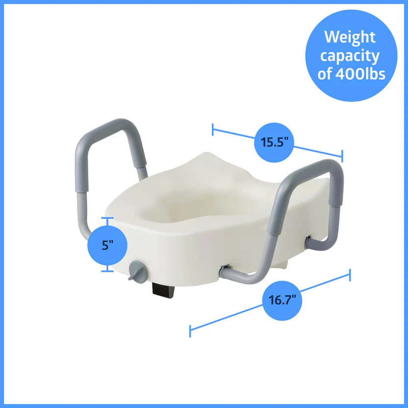 Elongated Raised Toilet Seat, with Lock and Removable Padded Arms - Thumbnail 3