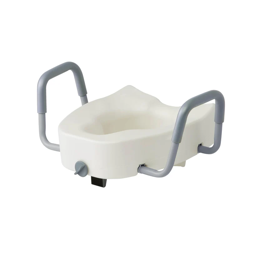 Elongated Raised Toilet Seat, with Lock and Removable Padded Arms - Thumbnail 2