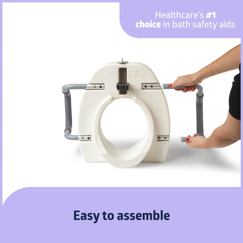 Elongated Raised Toilet Seat, with Lock and Removable Padded Arms - Thumbnail 4