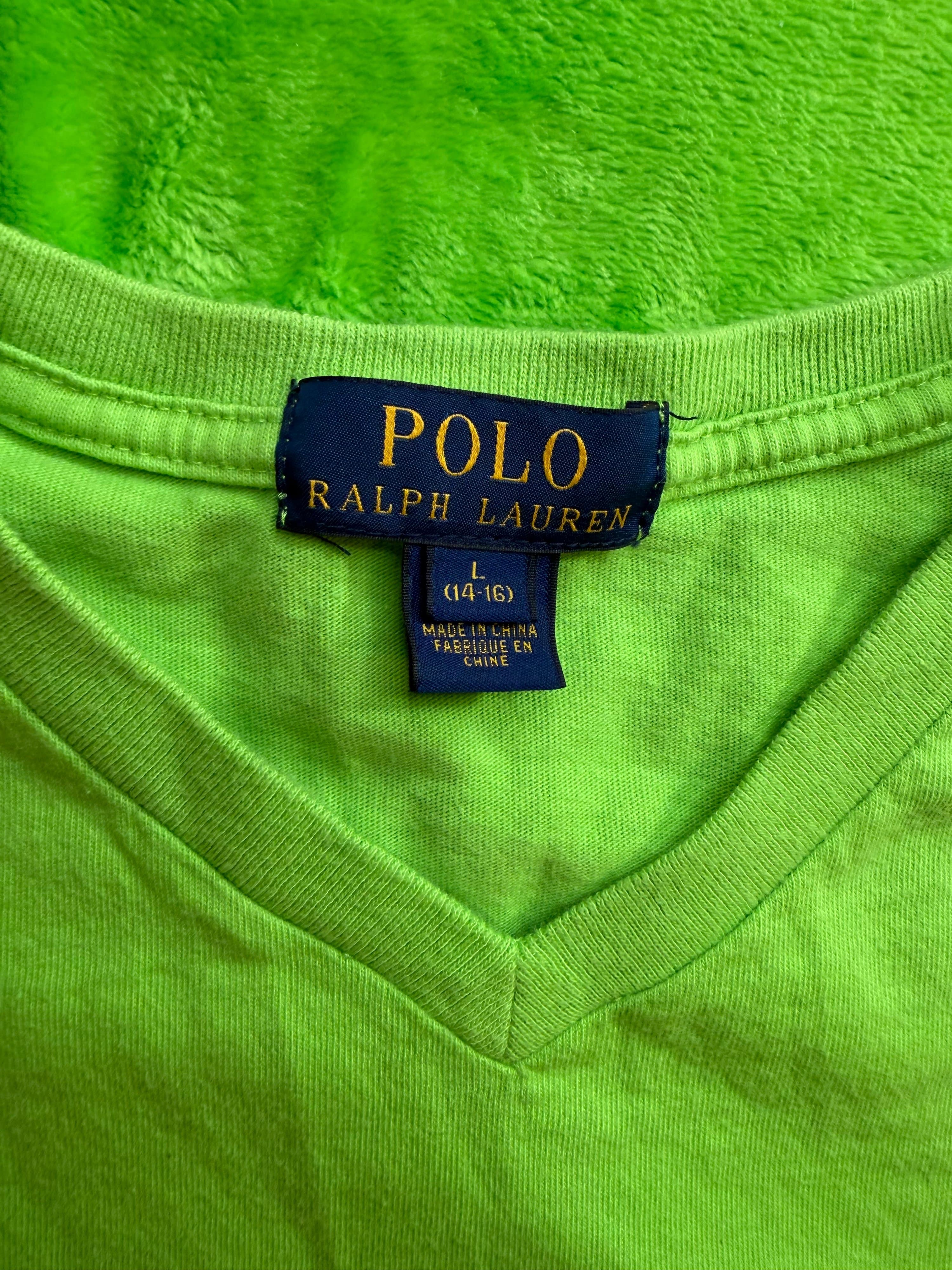 Polo Ralph Lauren Boys V-Neck T-Shirt Sz L 14-16 Lime Green Pony - Thumbnail 3