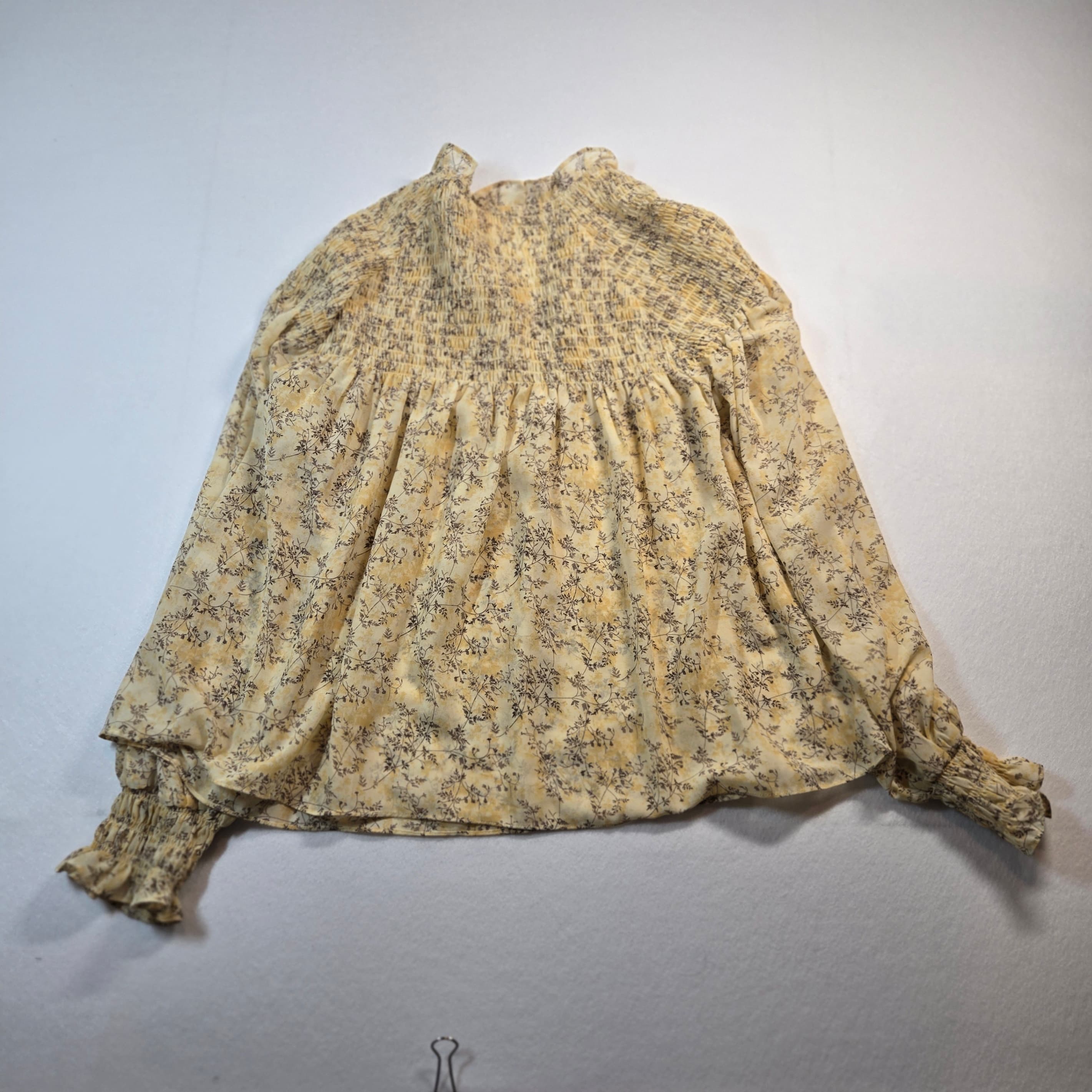 Floral Smocked Long Sleeve Blouse Size S