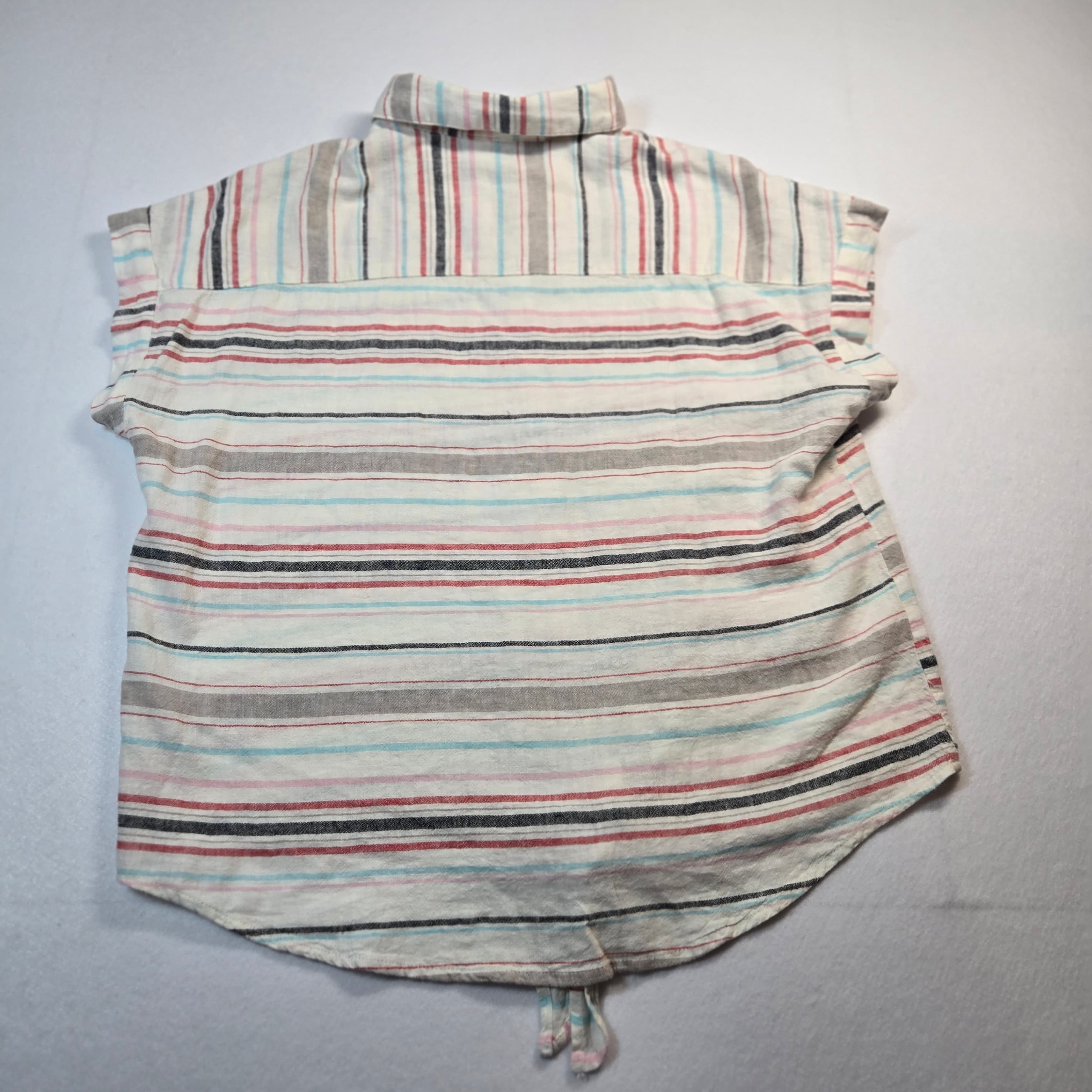 Women's Striped Button-Up Linen Short Sleeve Shirt Size Small - Thumbnail 3