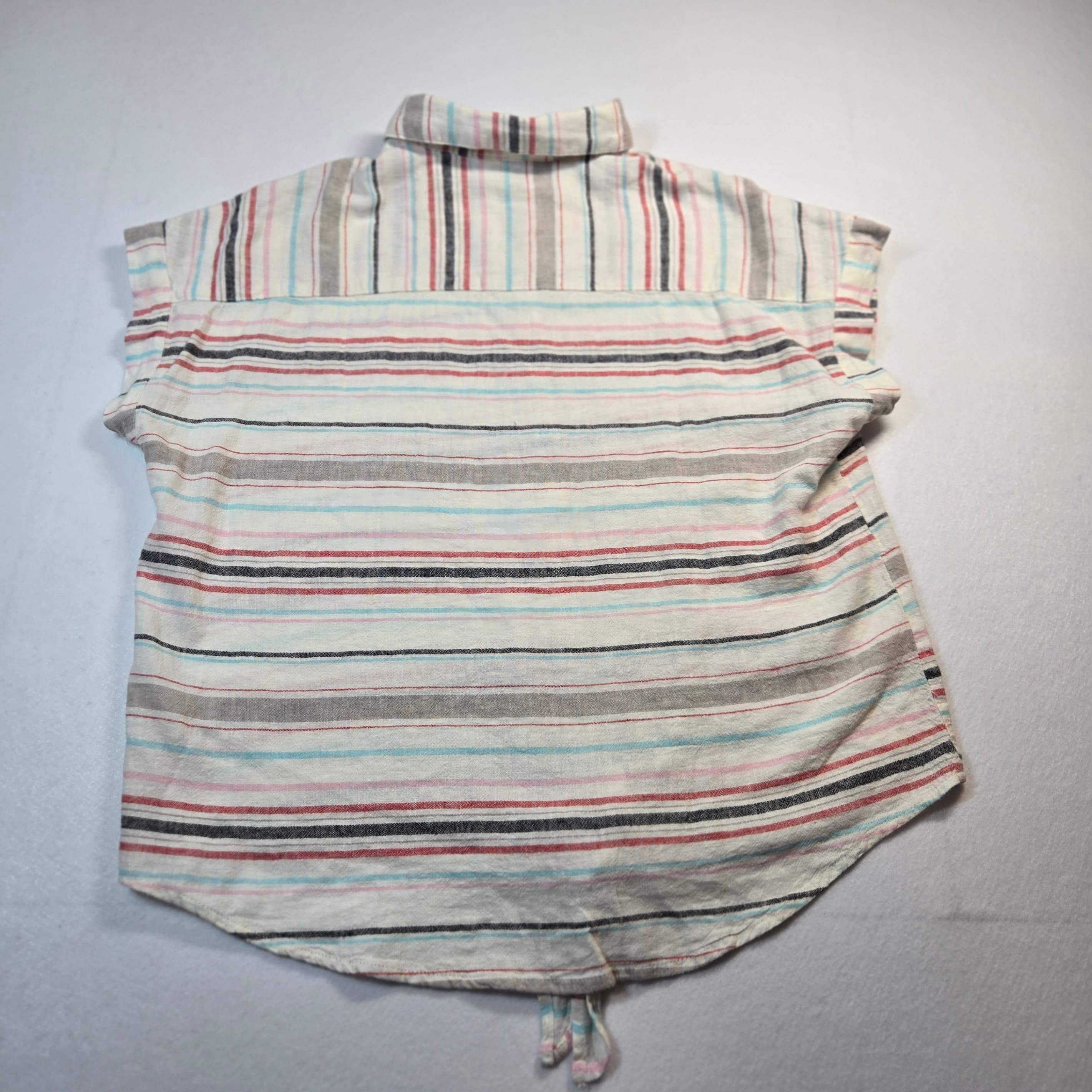 Women's Striped Button-Up Linen Short Sleeve Shirt Size Small - Thumbnail 5