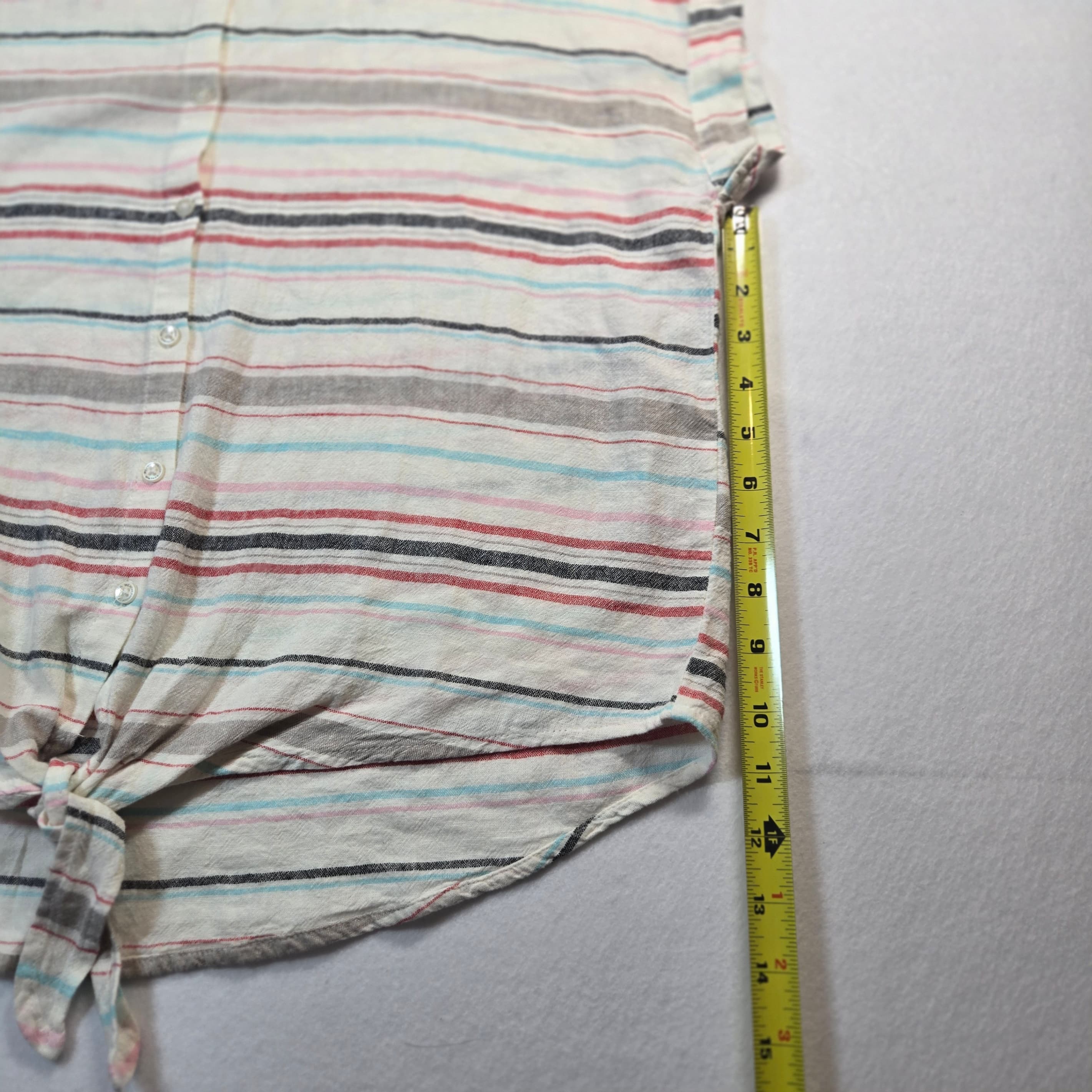 Women's Striped Button-Up Linen Short Sleeve Shirt Size Small - Thumbnail 4