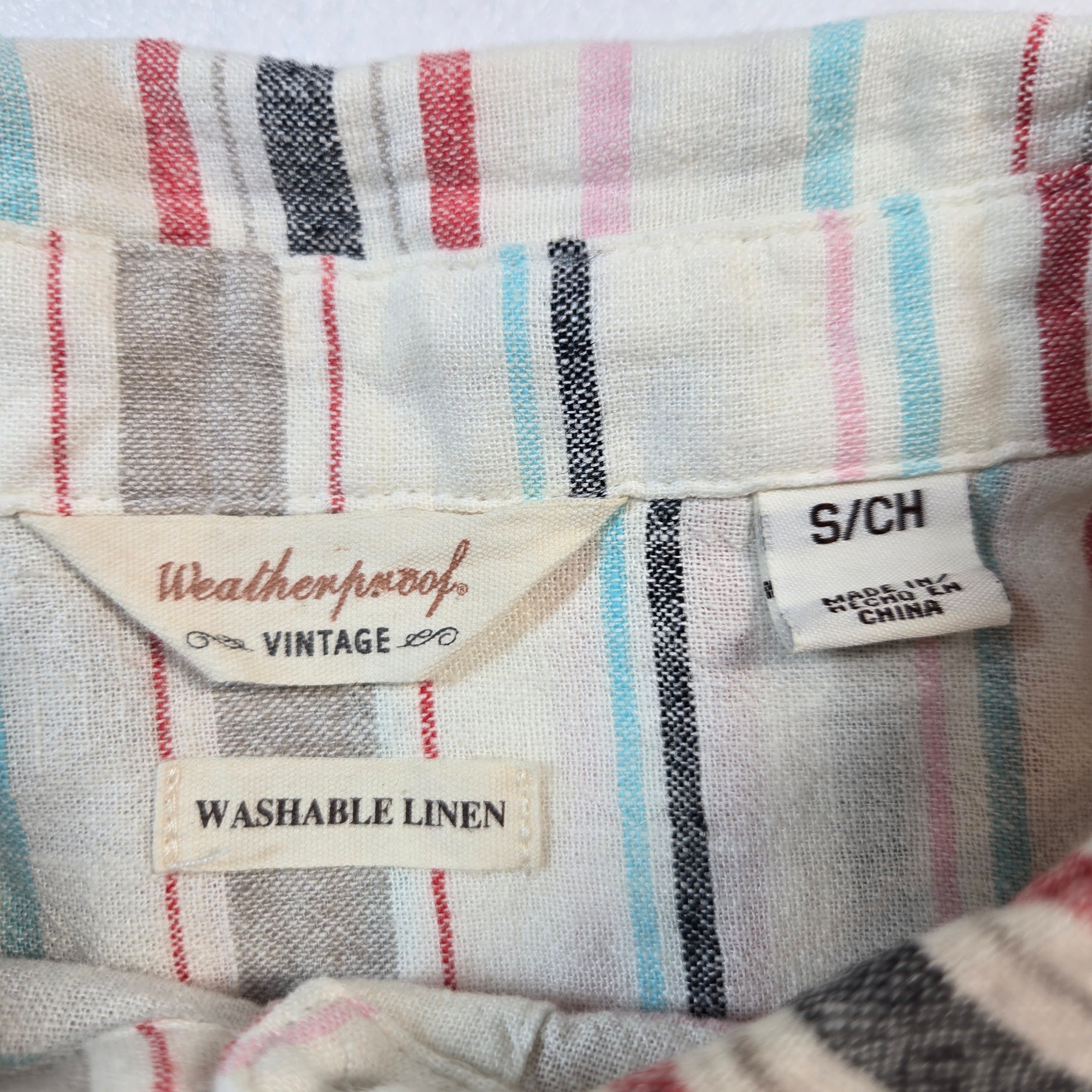 Women's Striped Button-Up Linen Short Sleeve Shirt Size Small - Thumbnail 6