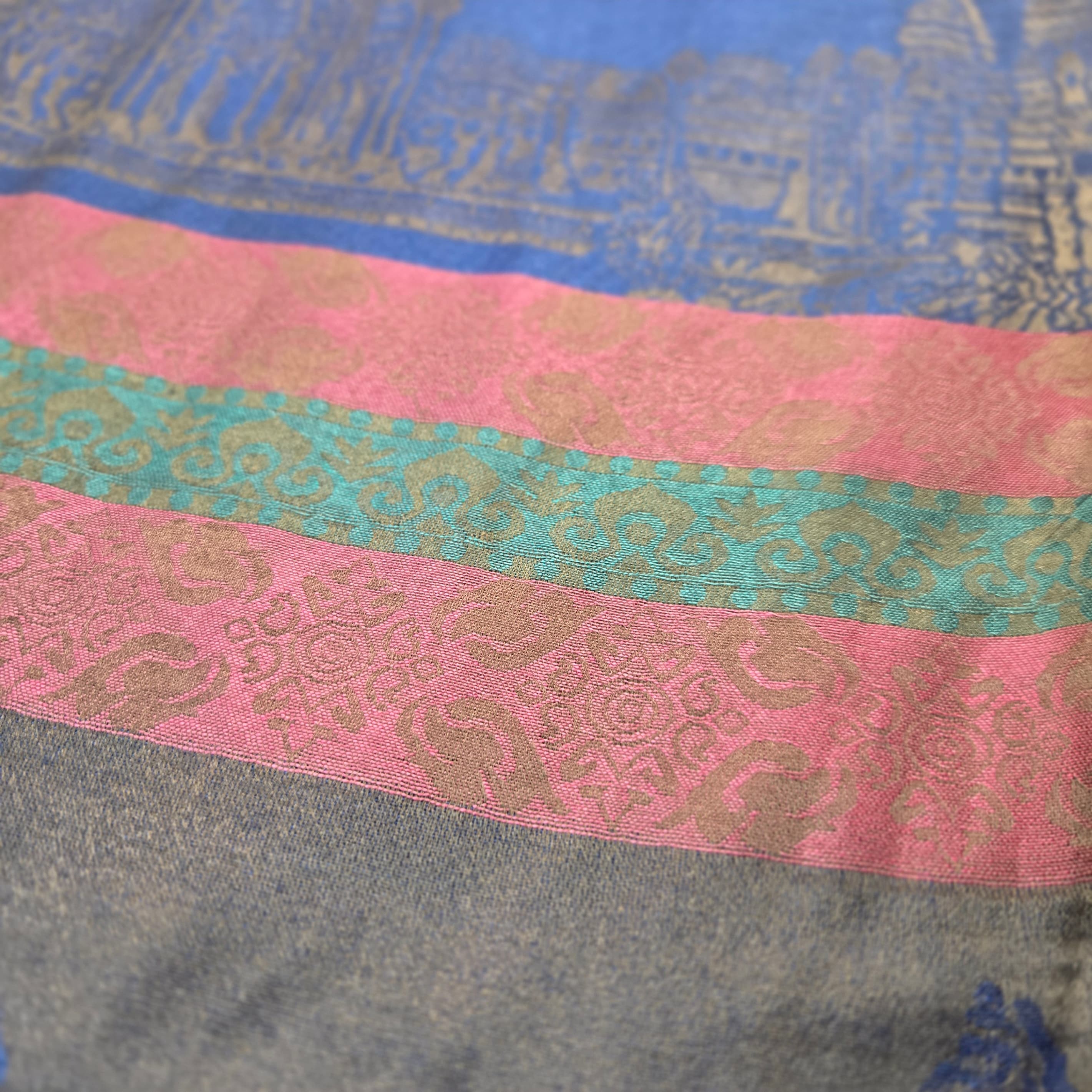 Colorful Patterned Wrap Scarf with Fringe 100% Silk - Thumbnail 5