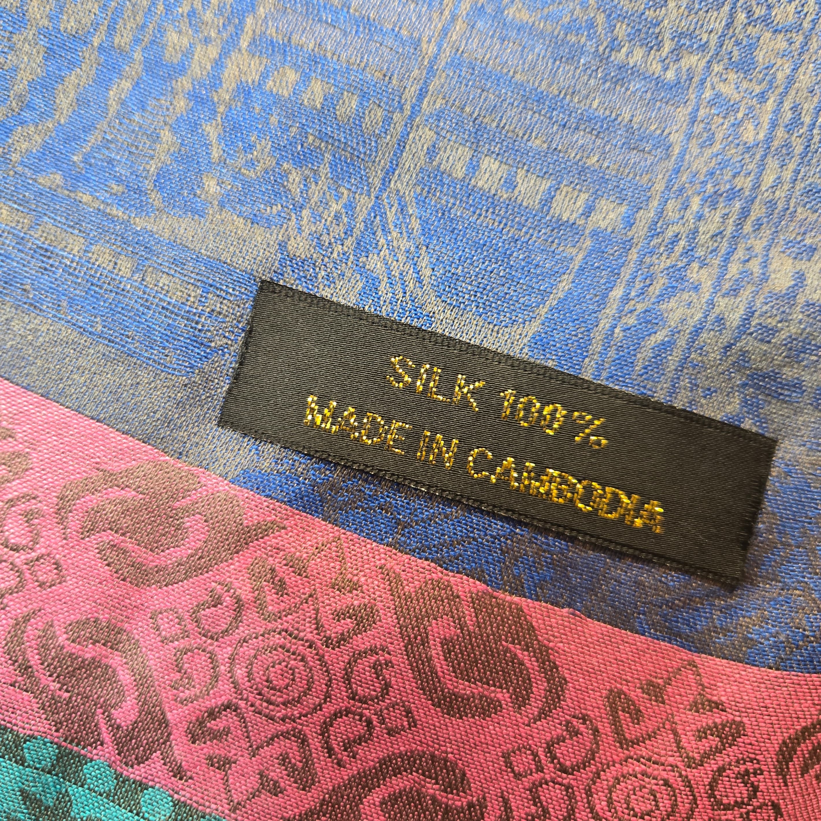 Colorful Patterned Wrap Scarf with Fringe 100% Silk - Thumbnail 7