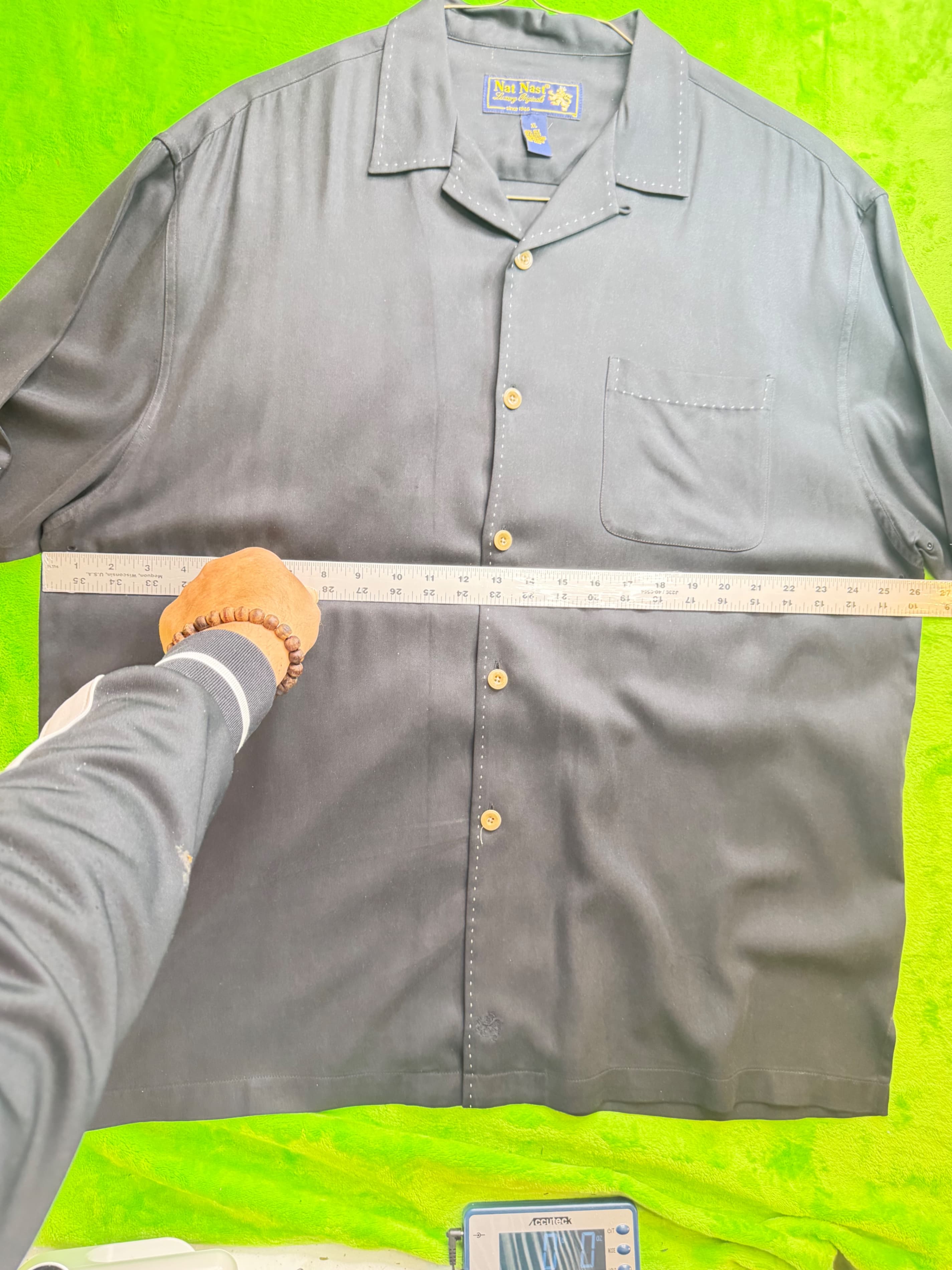 Nat Nast Luxury Originals 100% Silk Camp Shirt Mens XL Charcoal Gray - Thumbnail 10