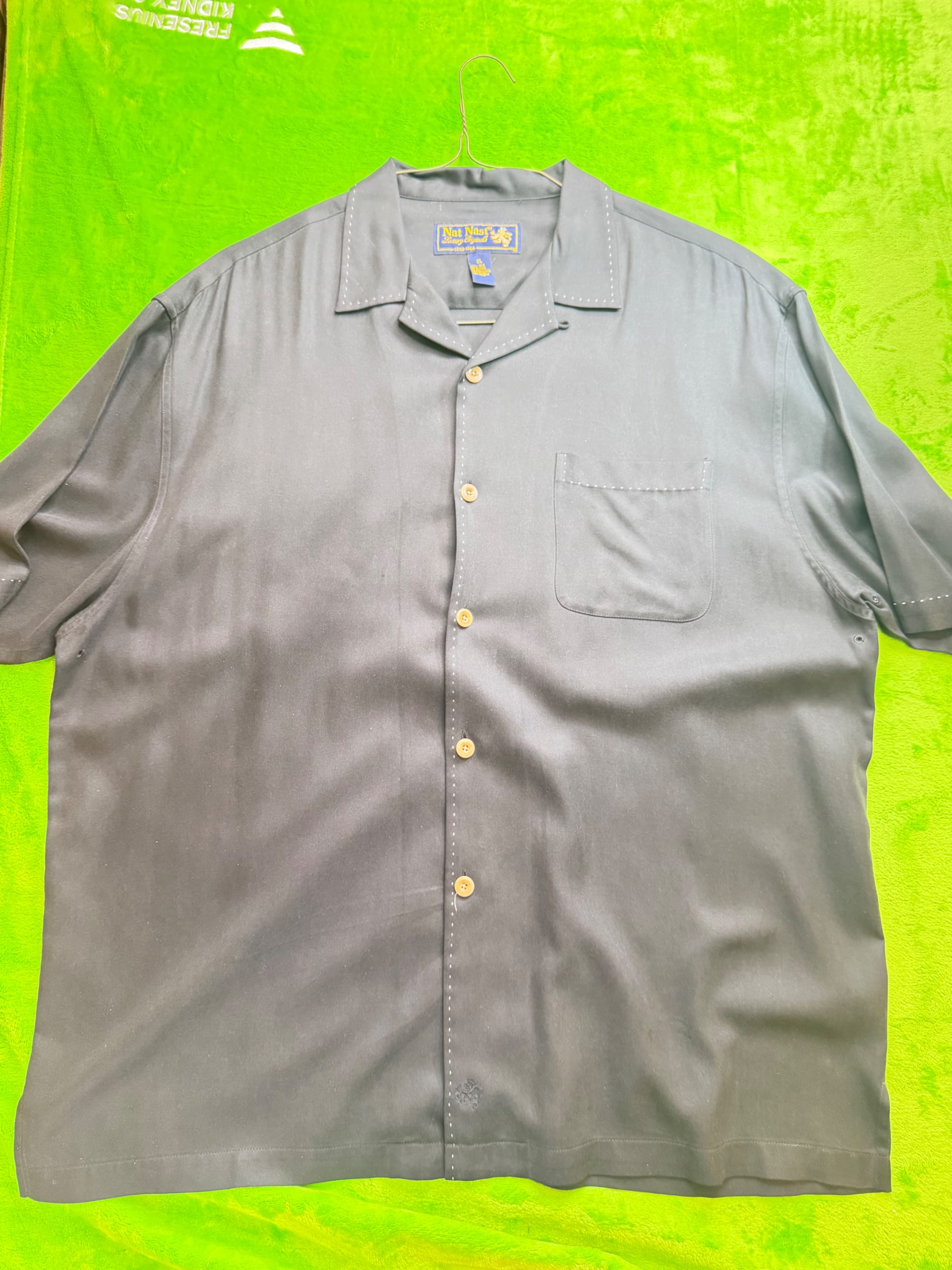 Nat Nast Luxury Originals 100% Silk Camp Shirt Mens XL Charcoal Gray - Thumbnail 2